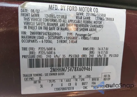 2008 Mercury Grand Marquis Ls from USA, damaged, VIN 2MHHM75V78X609461